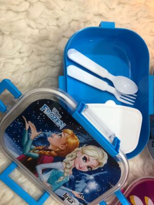 ✨ kids cartoon lunch box set with spoon & fork – frozen & unicorn design 🦄❄️