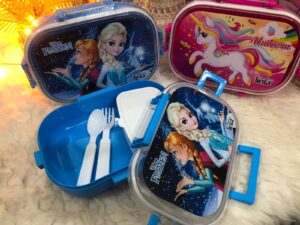 ✨ kids cartoon lunch box set with spoon & fork – frozen & unicorn design 🦄❄️