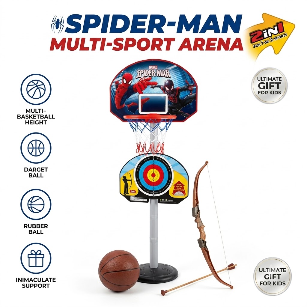 spider hero 2 in 1 basketball & archery play set โ indoor sports toy for kids ๐๐น spider hero 2 in 1 basketball & archery play set โ indoor sports toy for kids ๐๐น
