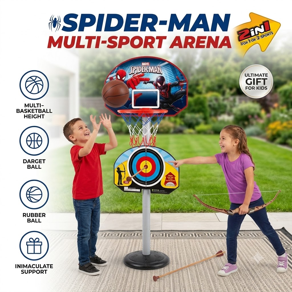 spider hero 2 in 1 basketball & archery play set โ indoor sports toy for kids ๐๐น spider hero 2 in 1 basketball & archery play set โ indoor sports toy for kids ๐๐น