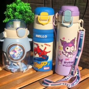 💧 kids cartoon water bottle with straw & carry strap | leak proof school water bottle | bpa free drinking bottle